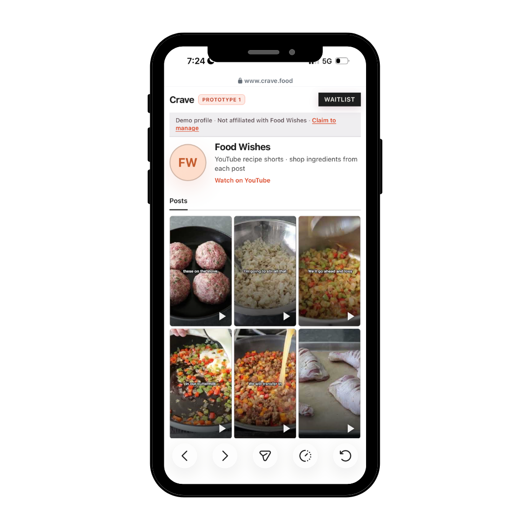 Crave video grid profile for browsing recipe posts