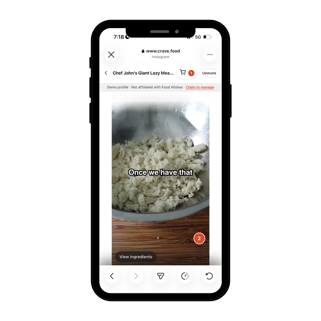Recipe video with timed ingredient popups showing affiliate products